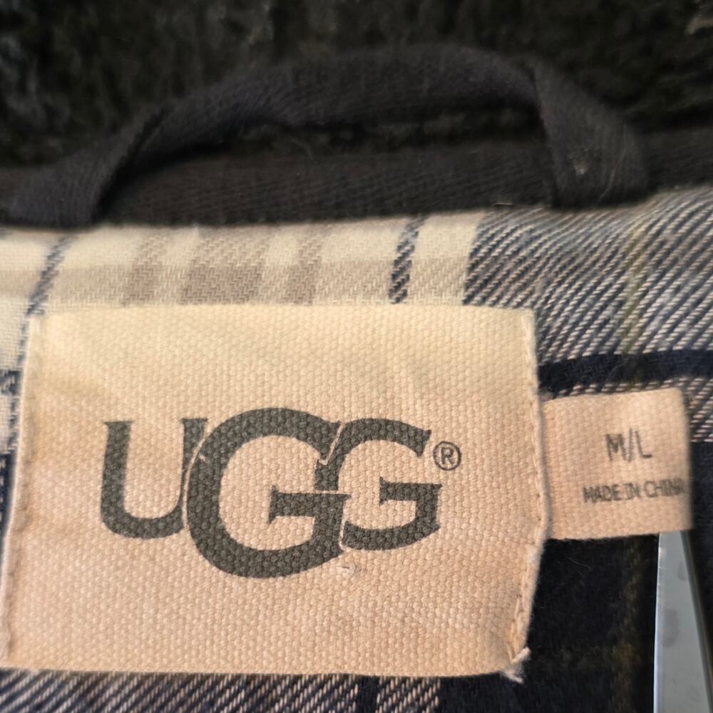 UGG Kalib Blue Plaid Plush Fleece Robe Men’s M L Belted - Picture 3 of 7